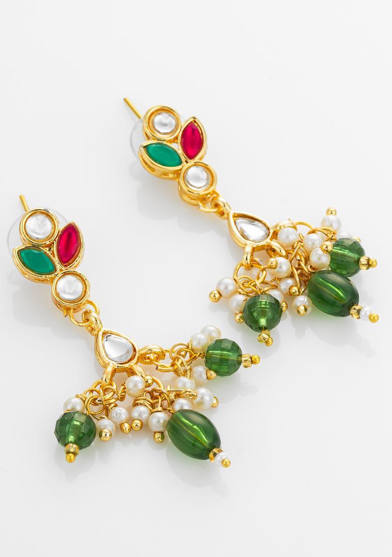 Multicolor Kundan Alloy Dangler Earrings - Indya