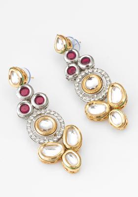 Red Kundan Alloy Dangler Earrings