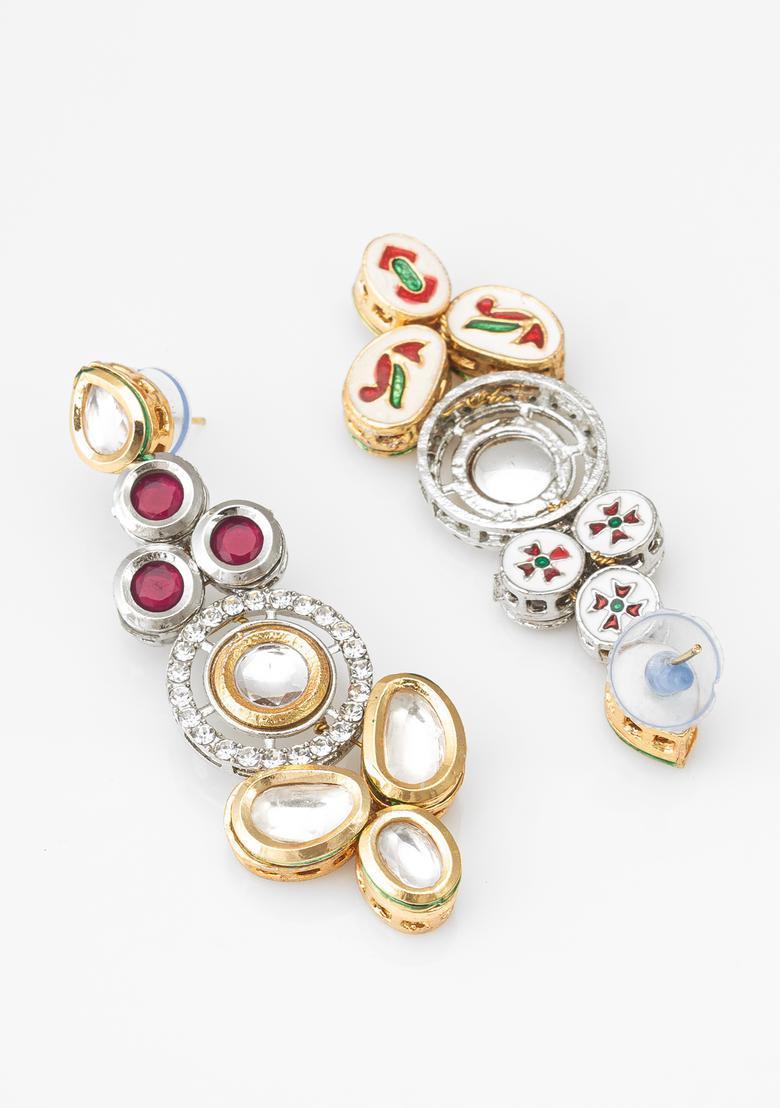 Red Kundan Alloy Dangler Earrings - Indya