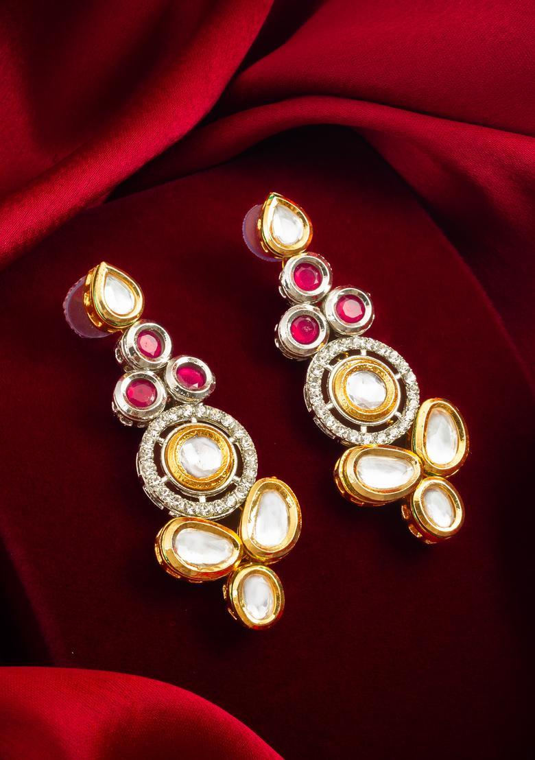 Red Kundan Alloy Dangler Earrings - Indya