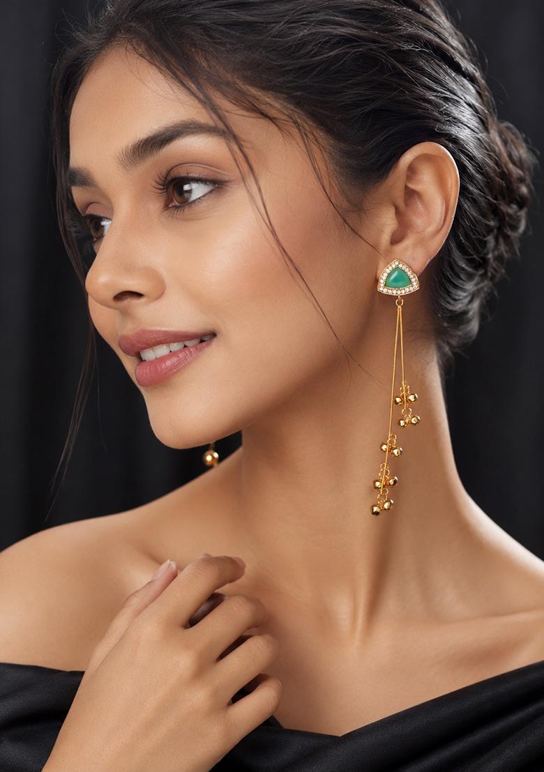 Golden Alloy Earrings - Indya