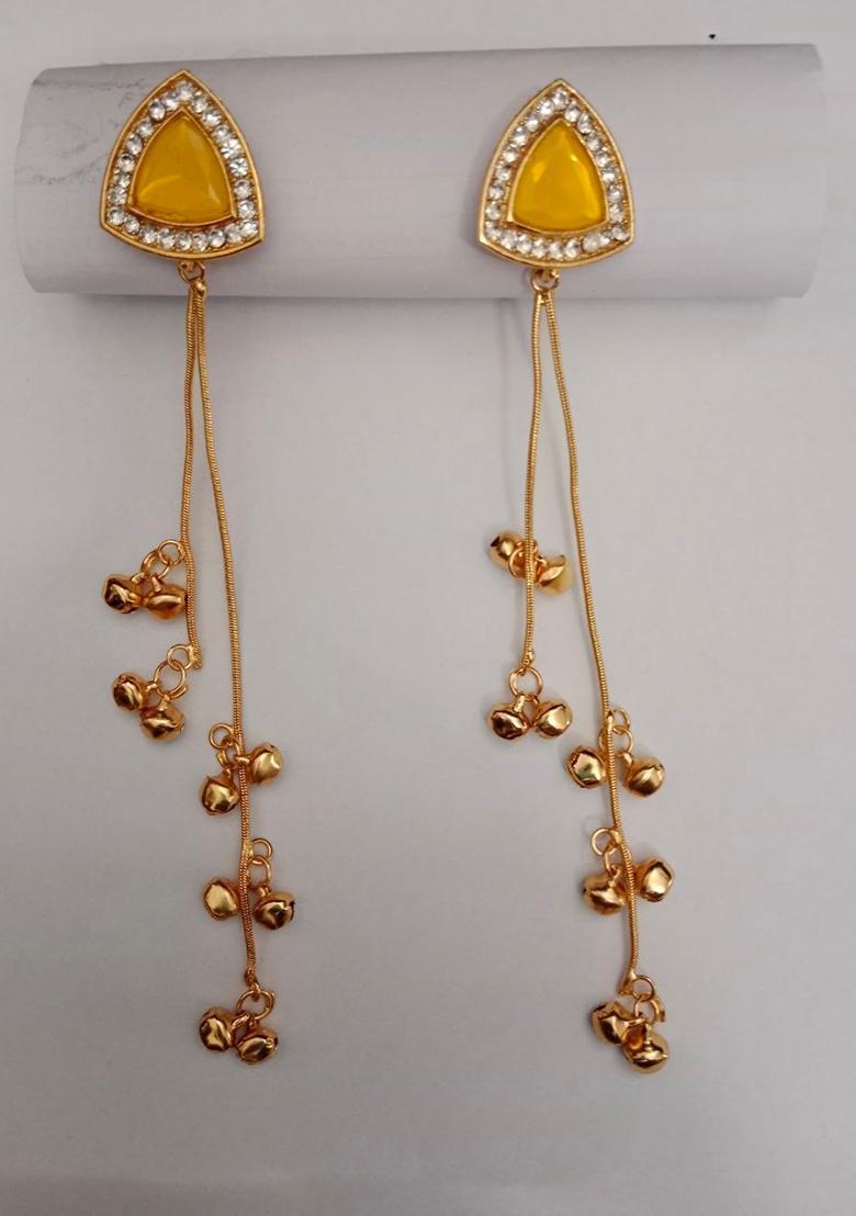 Golden Alloy Earrings - Indya
