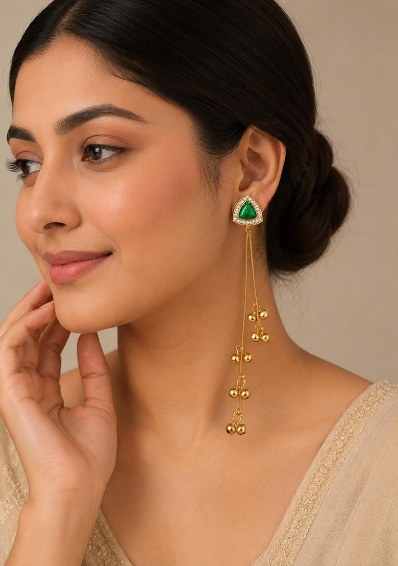 Golden Alloy Earrings - Indya