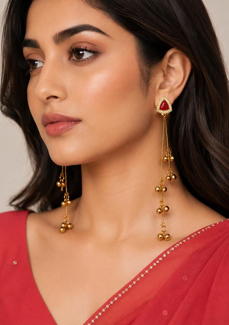 Golden Alloy Earrings - Indya