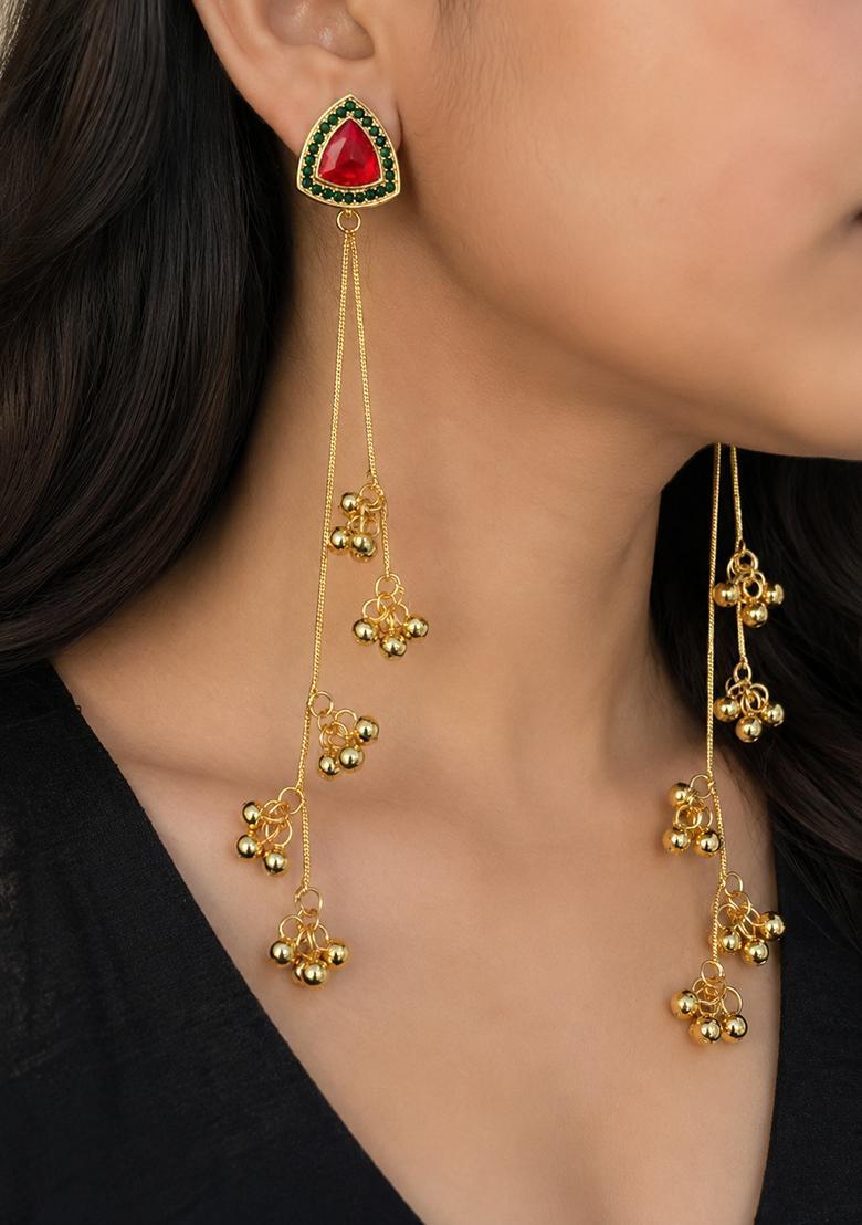 Golden Alloy Earrings - Indya