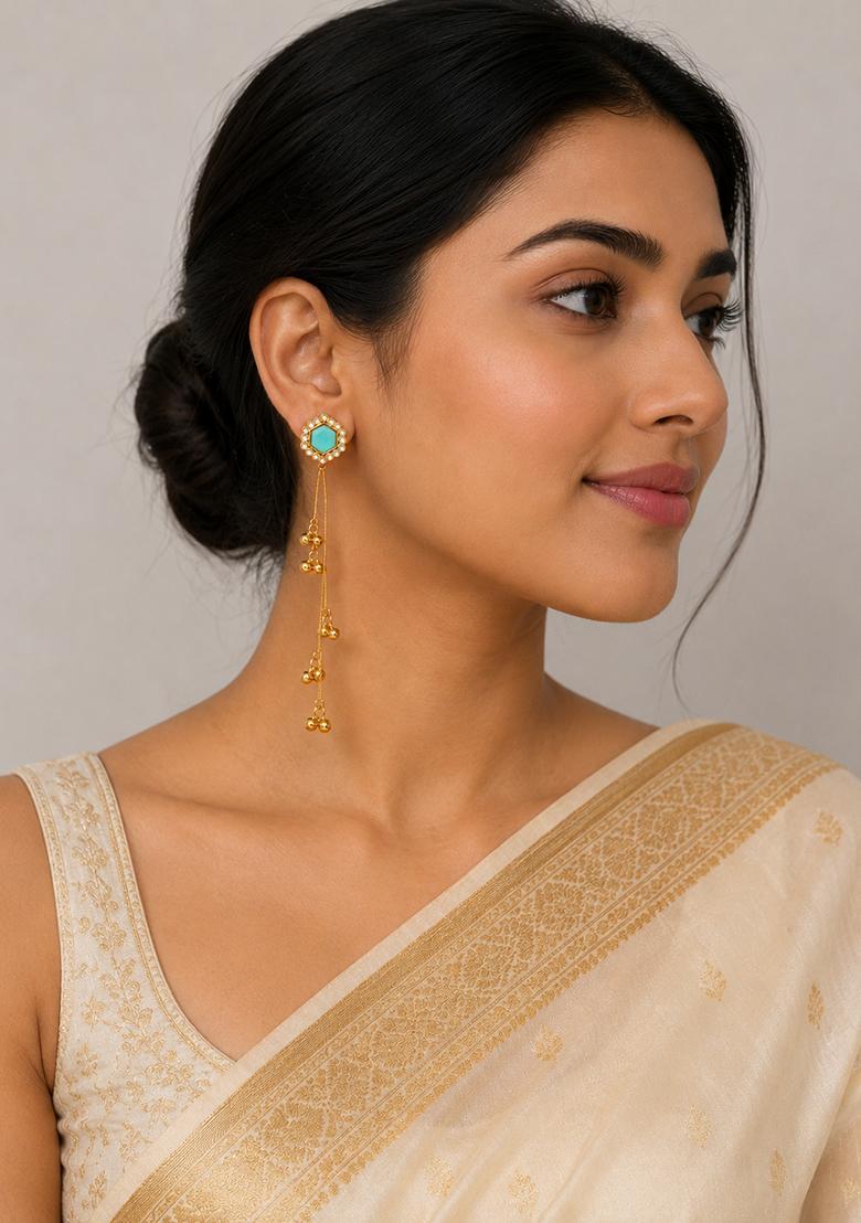 Golden Alloy Earrings - Indya