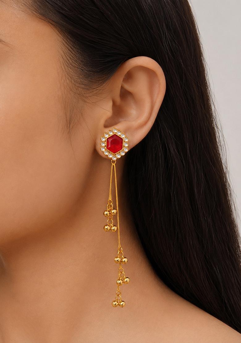 Golden Alloy Earrings - Indya