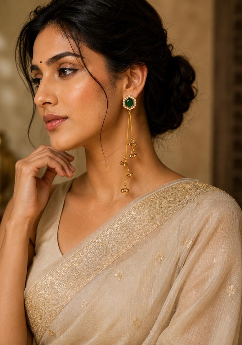 Golden Alloy Earrings - Indya