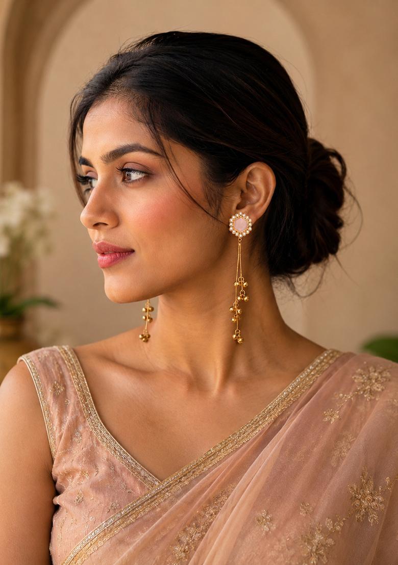Golden Alloy Earrings - Indya