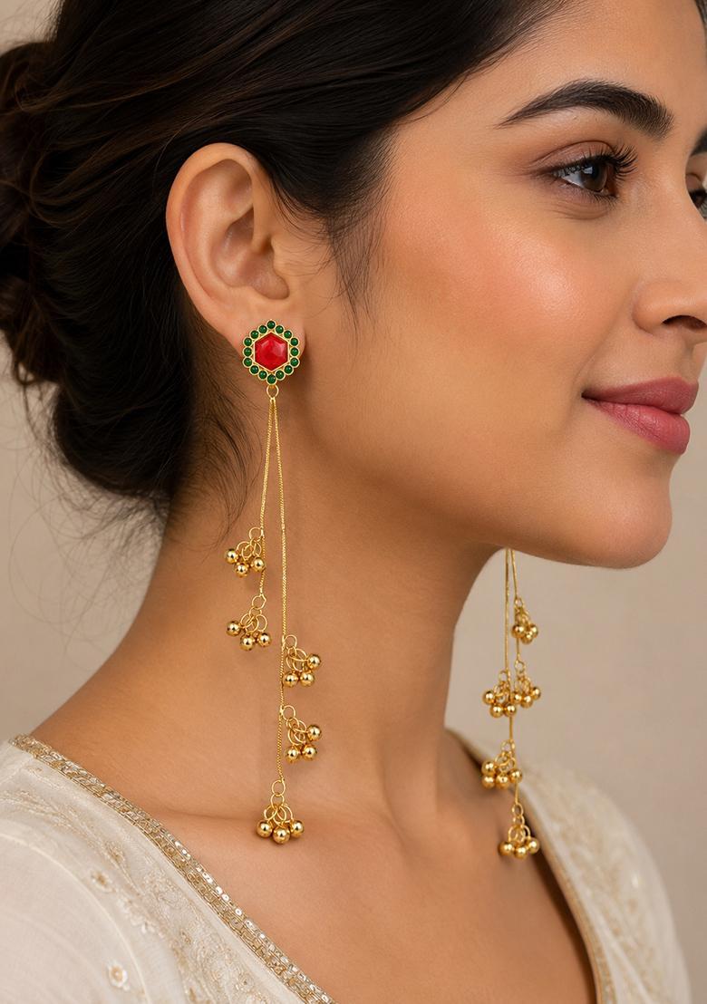 Golden Alloy Earrings - Indya
