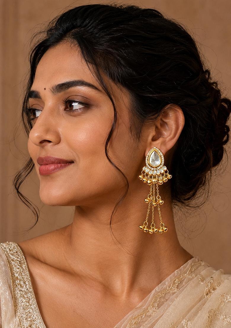 Golden Alloy Earrings - Indya