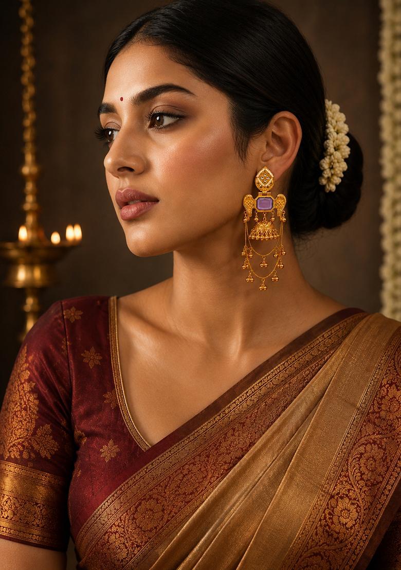 Golden Alloy Earrings - Indya
