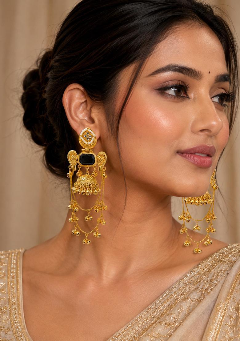 Golden Alloy Earrings - Indya