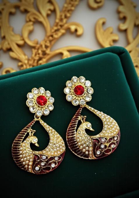 Maroon Brass Drops And Danglers