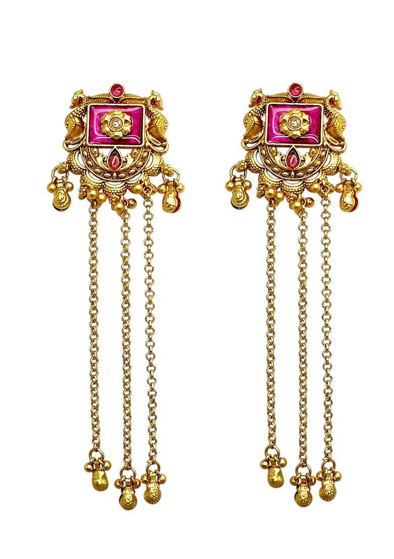 Golden Alloy Drop Earrings - Indya