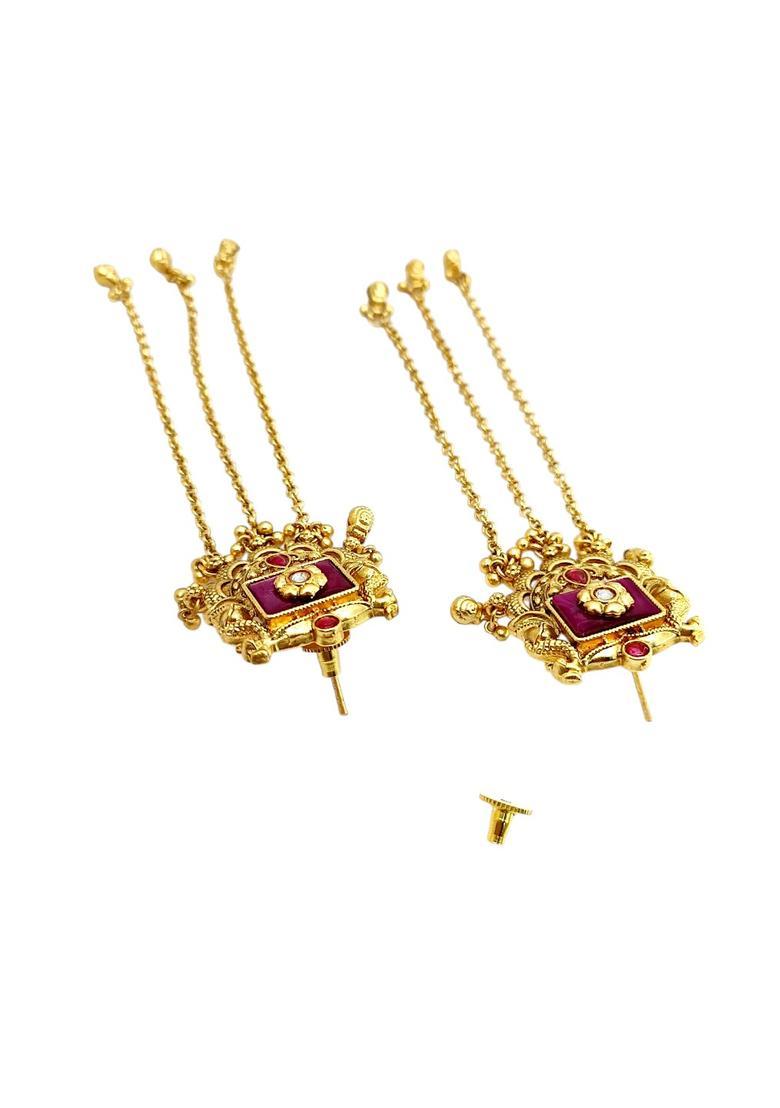 Golden Alloy Drop Earrings - Indya