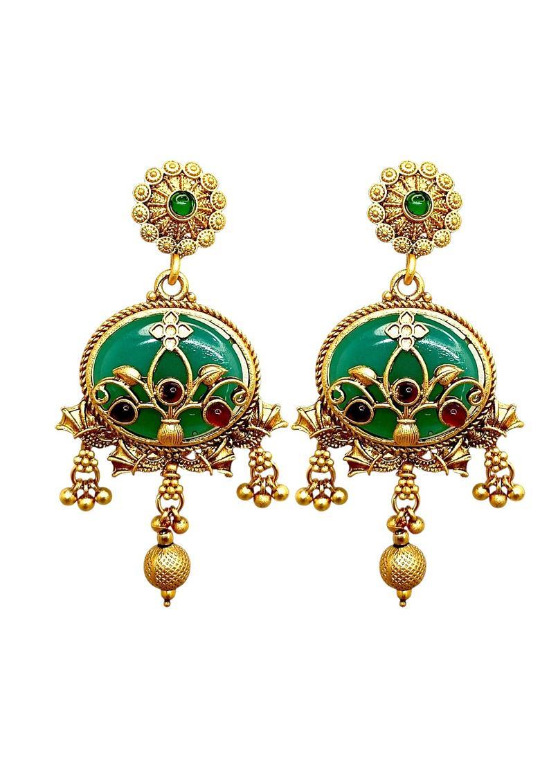 Golden Alloy Drop Earrings - Indya