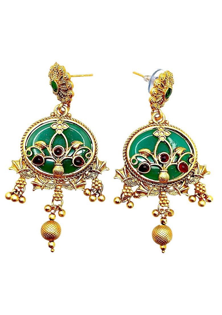 Golden Alloy Drop Earrings - Indya