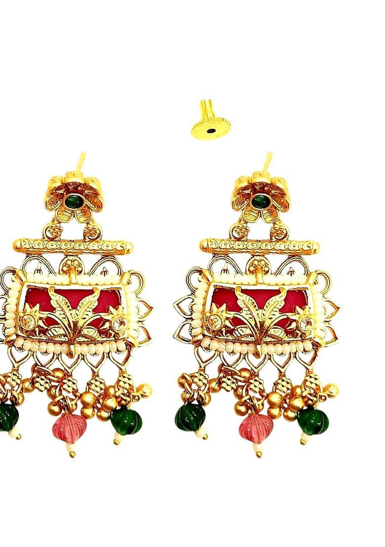 Golden Alloy Drop Earrings - Indya