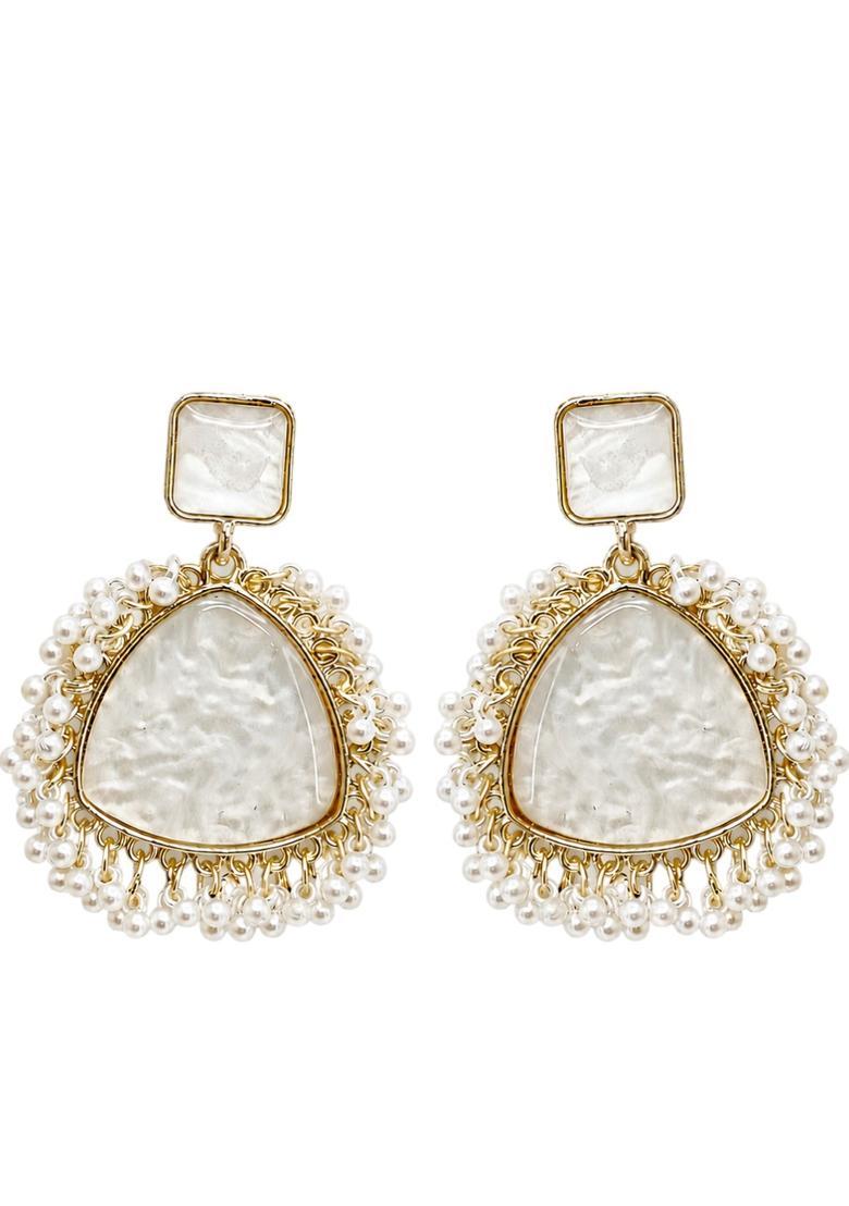 Golden Alloy Drop Earrings - Indya