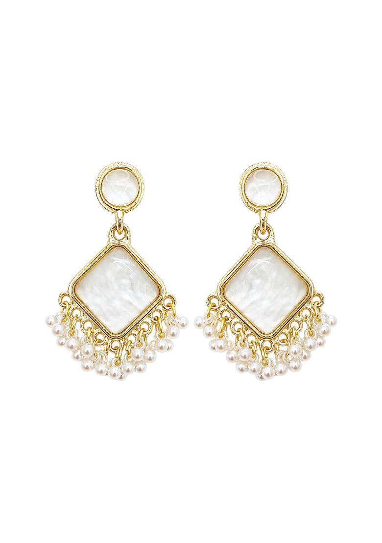 Golden Alloy Drop Earrings - Indya