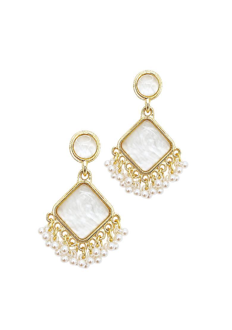 Golden Alloy Drop Earrings - Indya