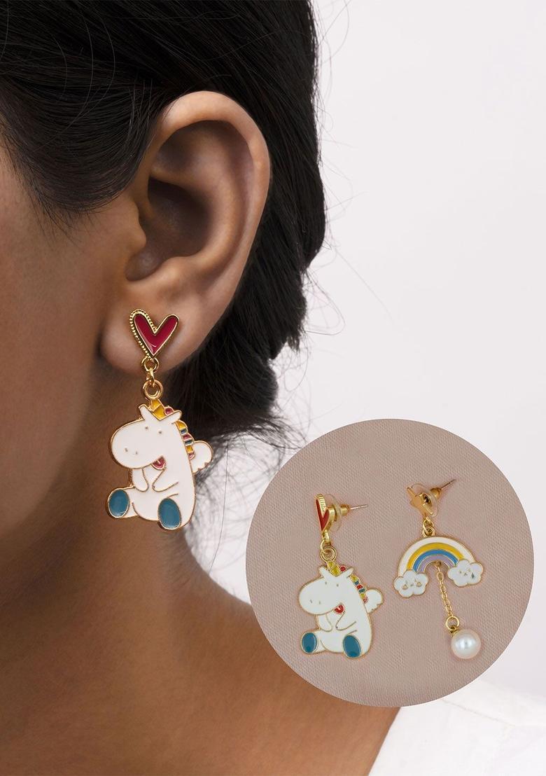 Golden Alloy Earrings - Indya