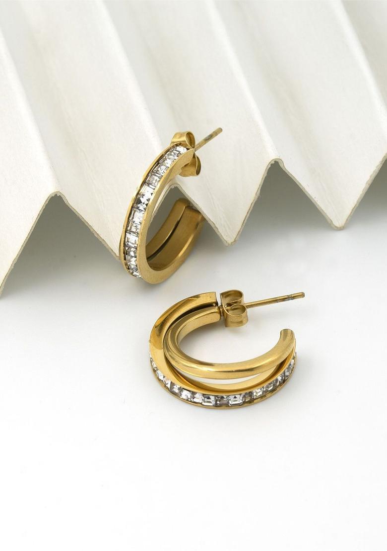 Golden Alloy Earrings - Indya