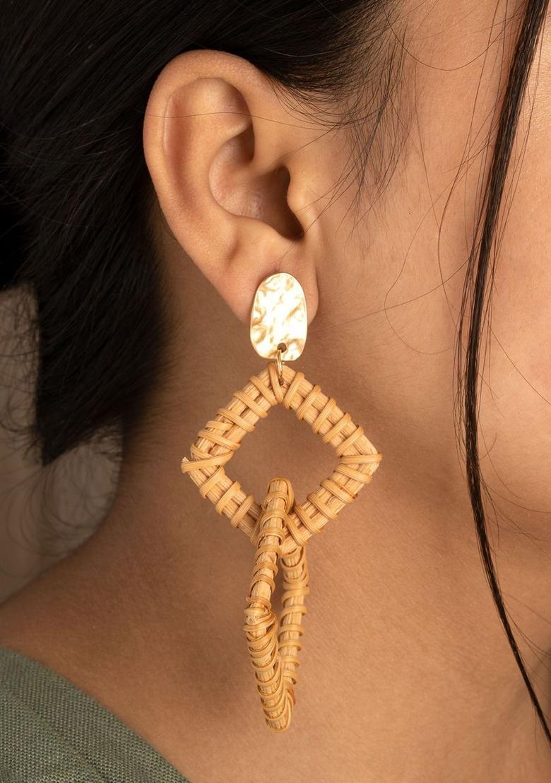 Golden Alloy Earrings - Indya