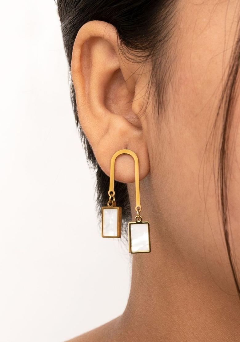 Golden Alloy Earrings - Indya