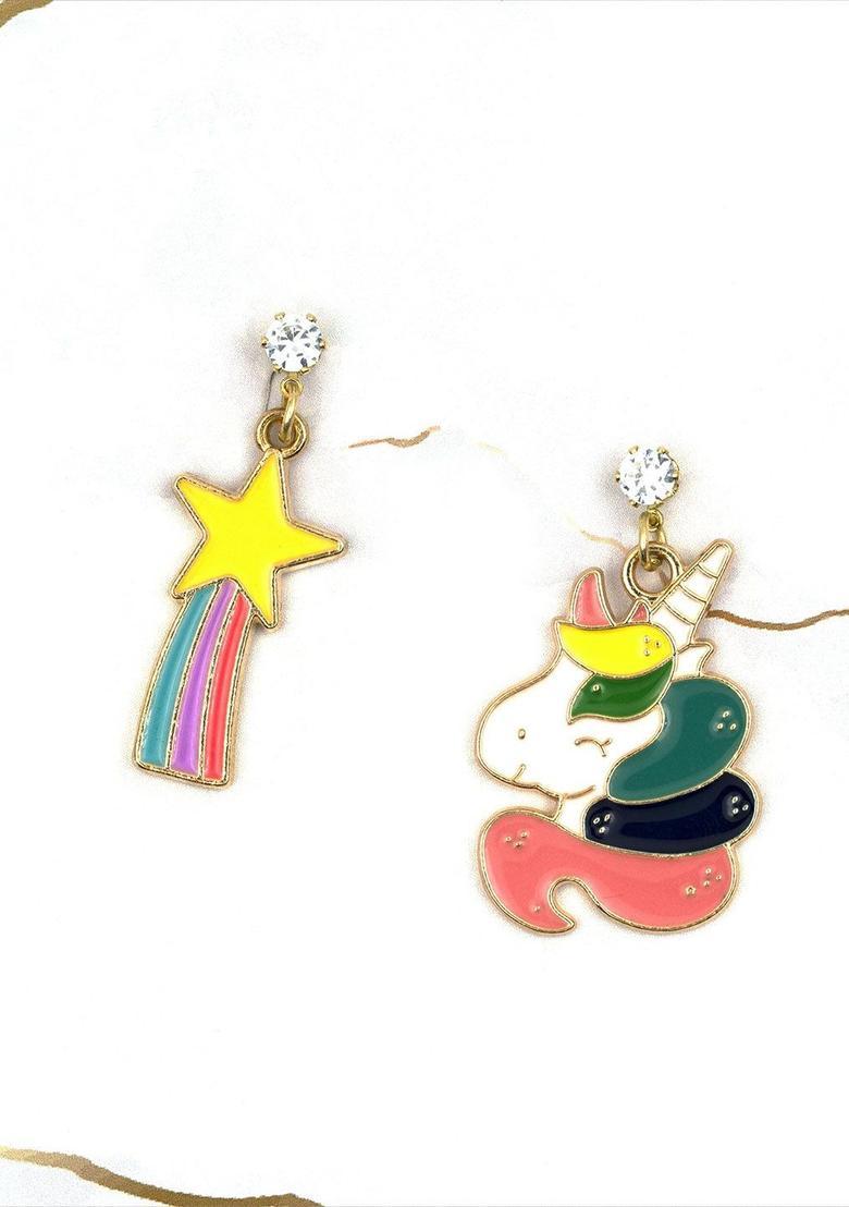 Golden Alloy Earrings - Indya