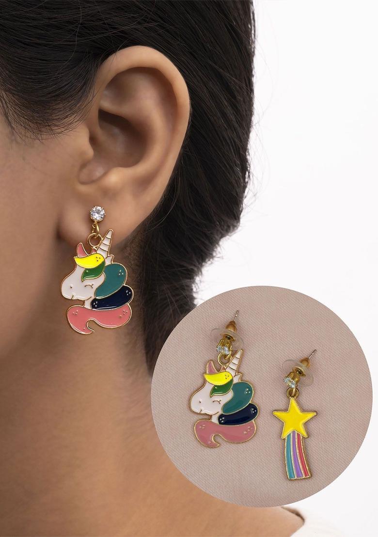 Golden Alloy Earrings - Indya
