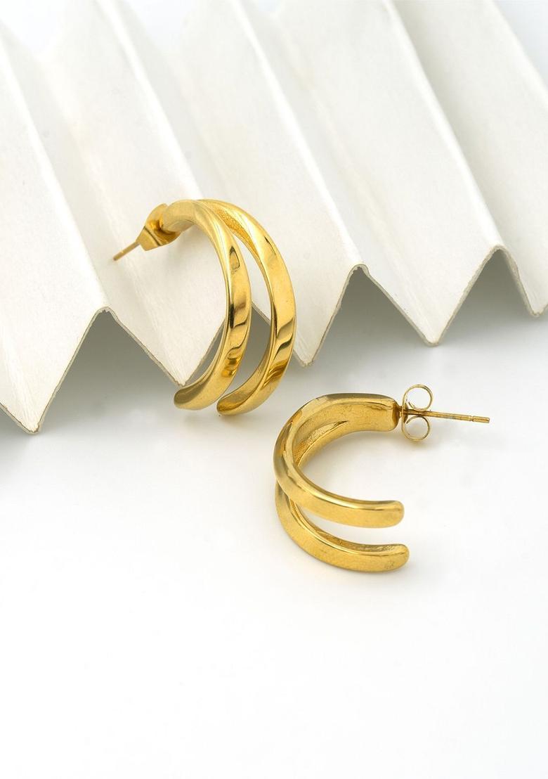 Golden Alloy Earrings - Indya