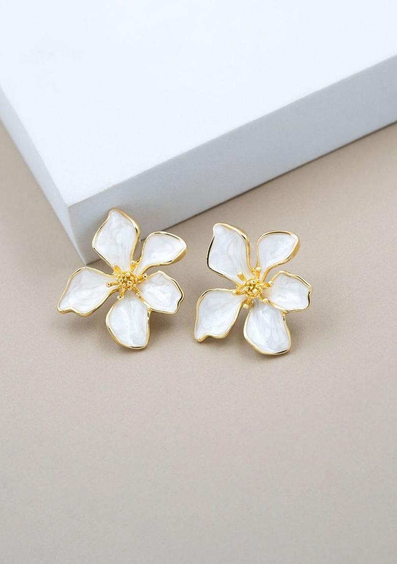 Golden Alloy Earrings - Indya