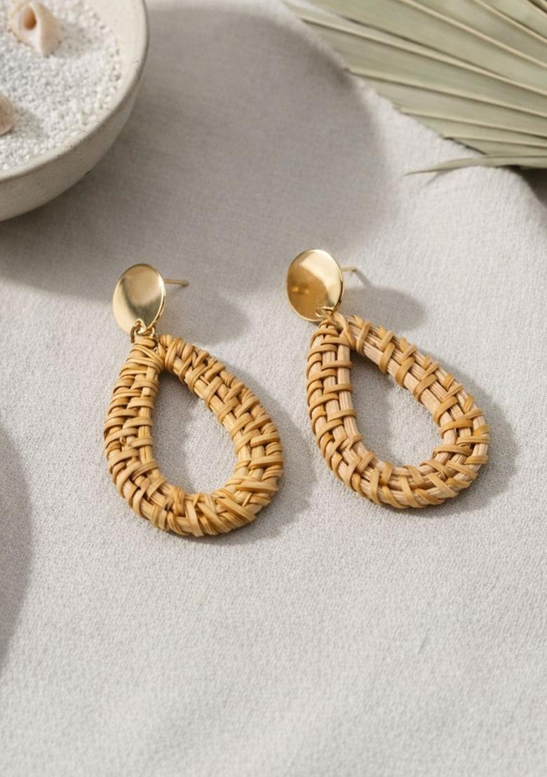 Golden Alloy Earrings - Indya