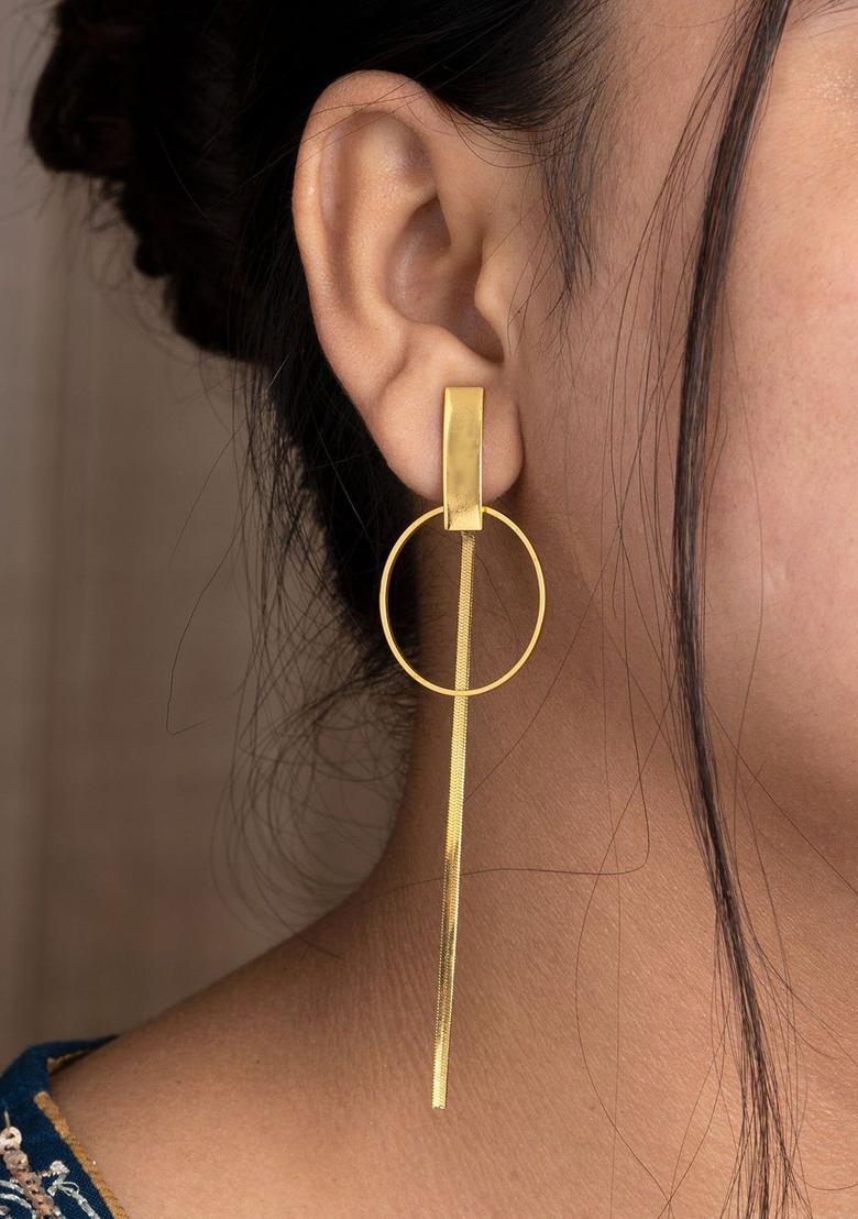 Golden Alloy Earrings - Indya