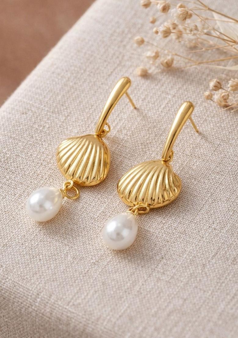 Golden Alloy Earrings - Indya