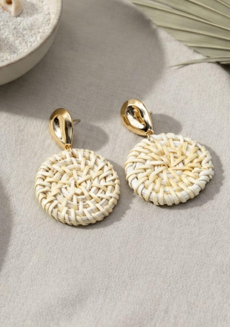 Golden Alloy Earrings - Indya