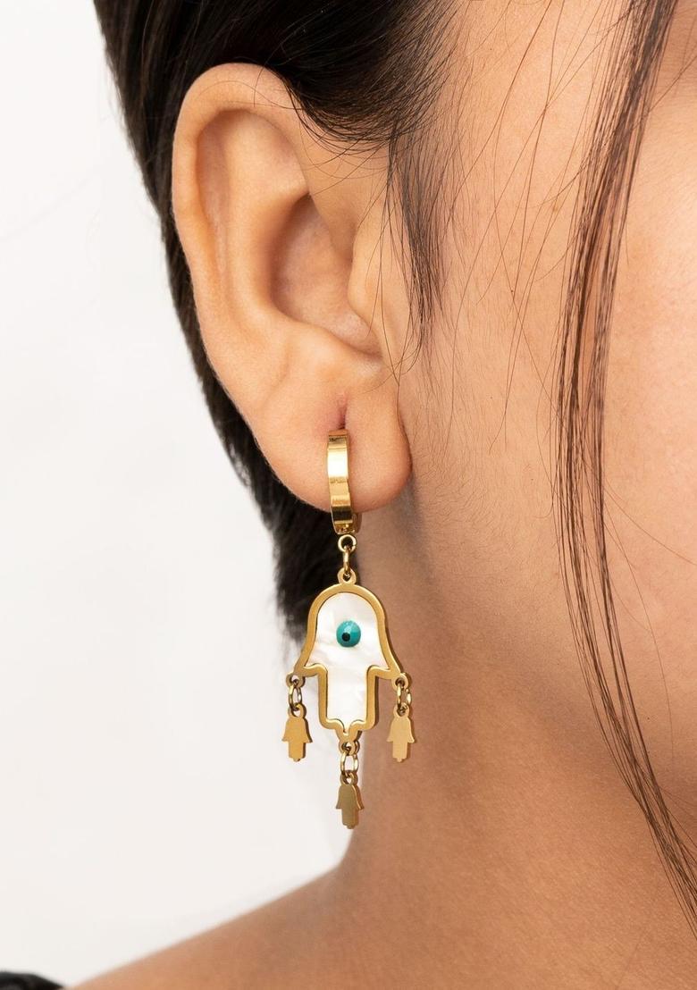 Golden Alloy Earrings - Indya
