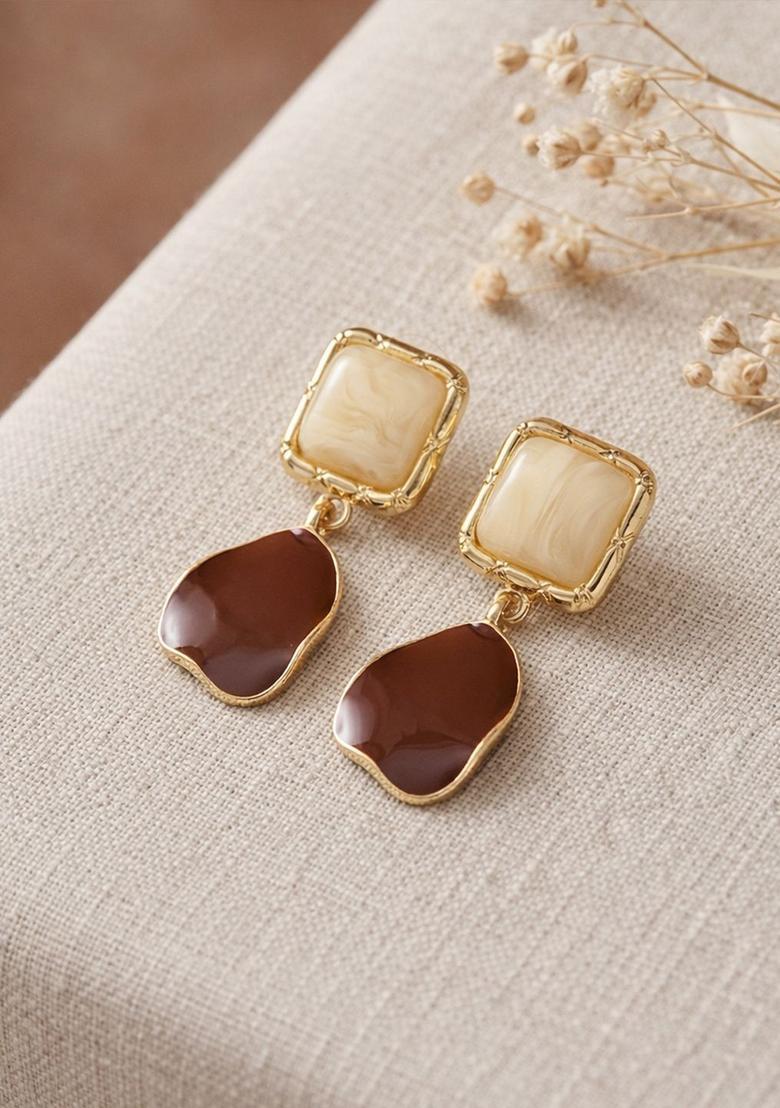 Golden Alloy Earrings - Indya