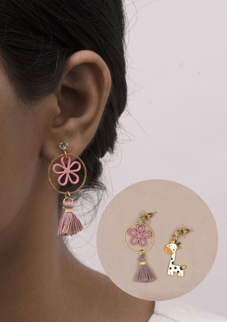 Golden Alloy Earrings - Indya