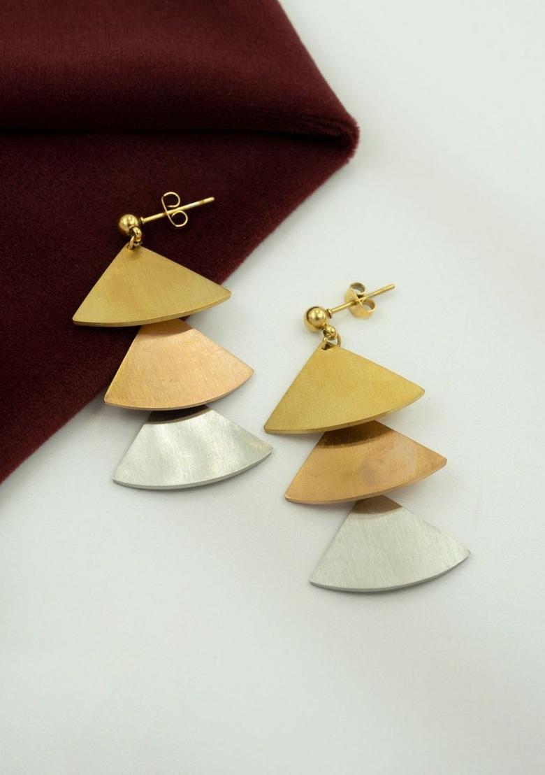Golden And Silver Alloy Earrings - Indya