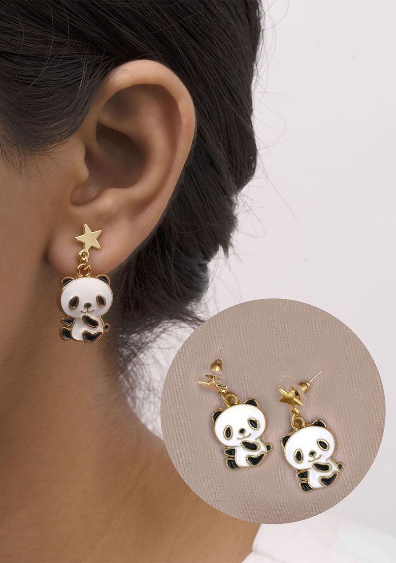 Golden Alloy Earrings - Indya