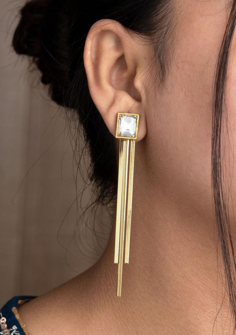 Golden Alloy Earrings - Indya