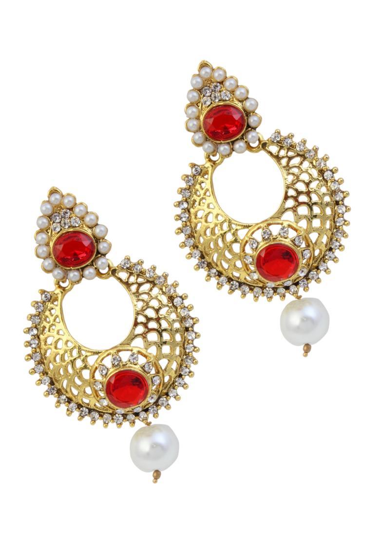 Golden Alloy Earrings - Indya