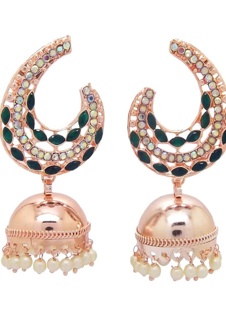 Green Alloy Earrings - Indya