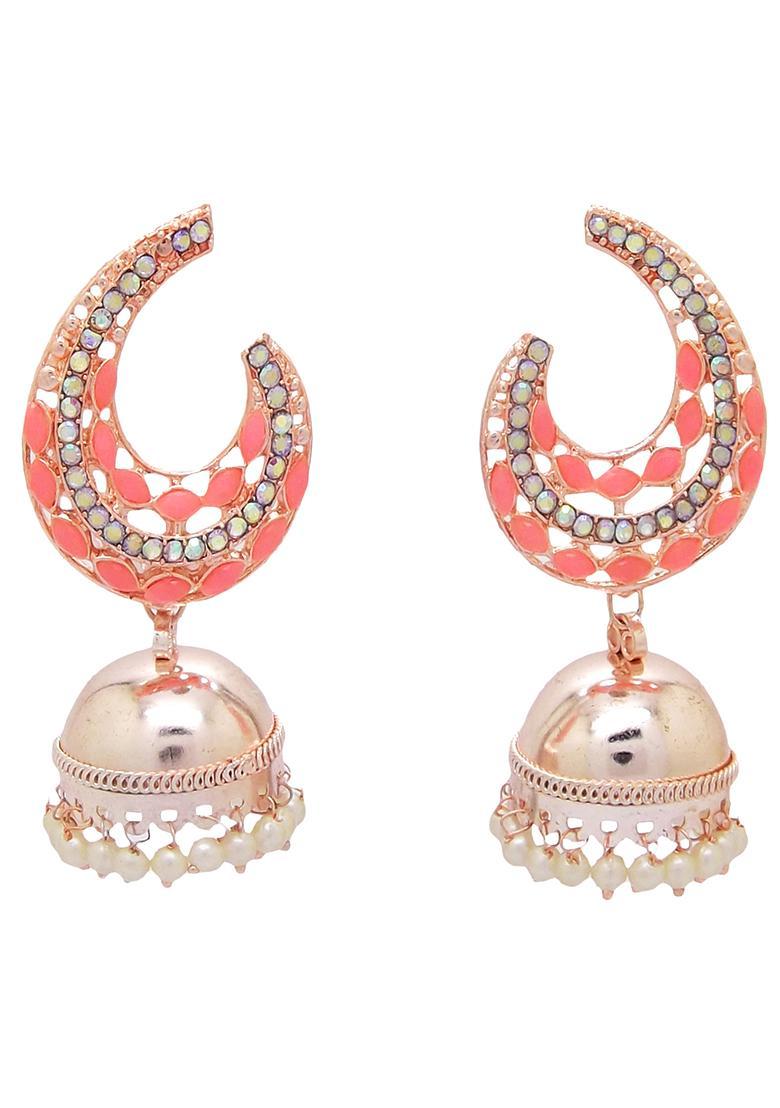 Pink Alloy Earrings - Indya