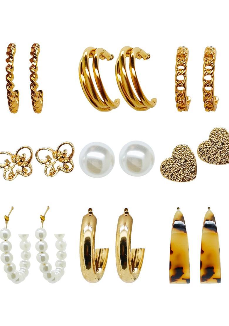 Golden Alloy Earrings - Indya
