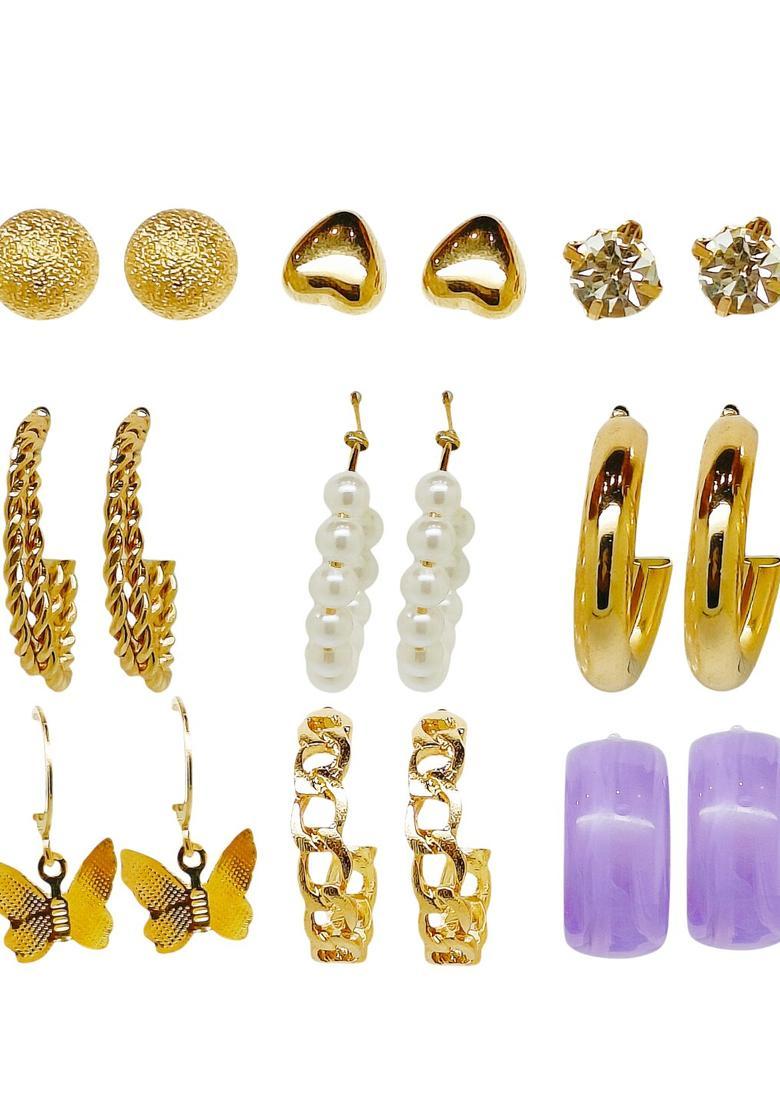 Golden Alloy Earrings - Indya