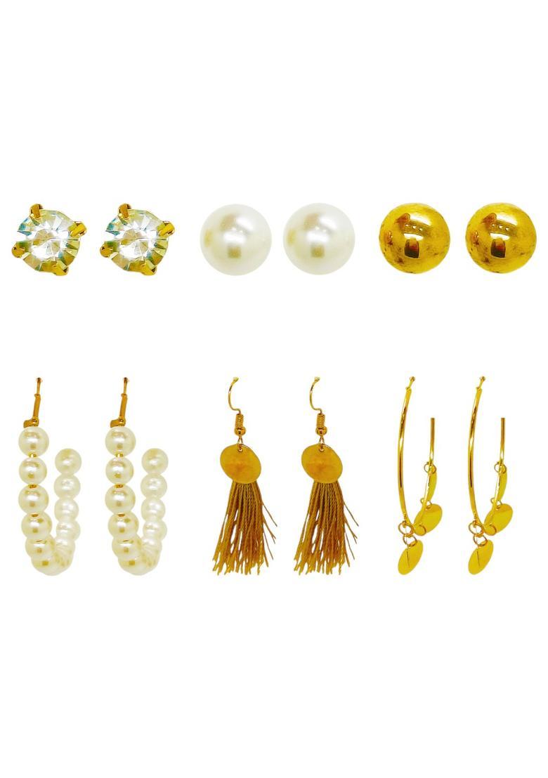 Golden Alloy Earrings - Indya